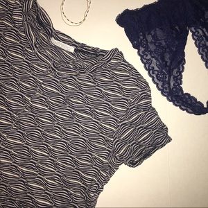 navy & cream zara crop top